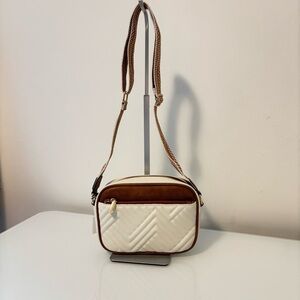 NWT Bostanten Brown and Cream Quilted Shoulder Bag